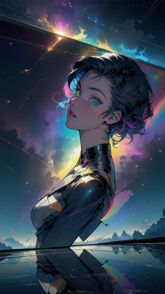 (((masterpiece, highest quality))),(((solo:1.2))),(((1girl:1.2))),32k wallpaper, very detailed, poster, vintage science fiction,(((((geometric cinematic movie poster))))), ((((bauhaus)))),(((abstract))),((((mid century modern)))),(((((portfolio))))),(((((Close-up))))),(((((bust up))))),((((more various angle)))),(((highlight))),((((heterochromia)))),(((complete. detailed face))),(((Extremely talented))),(((most complecated machine))),(((Overall colorfully))),((((((Absolutely Fantastic background)))))),(((amazing huge rainbow))),(((reflection eternal nebula)))