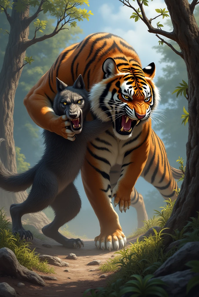 Tiger kill woolf and tiger beet woolf