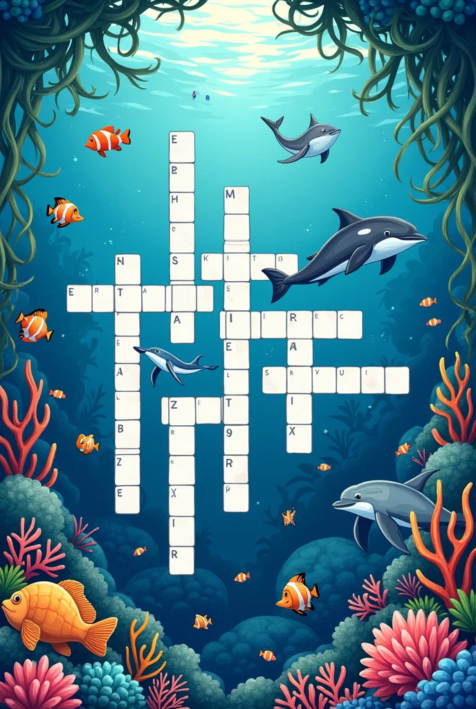 Crossword puzzle of aquatic animals in English
