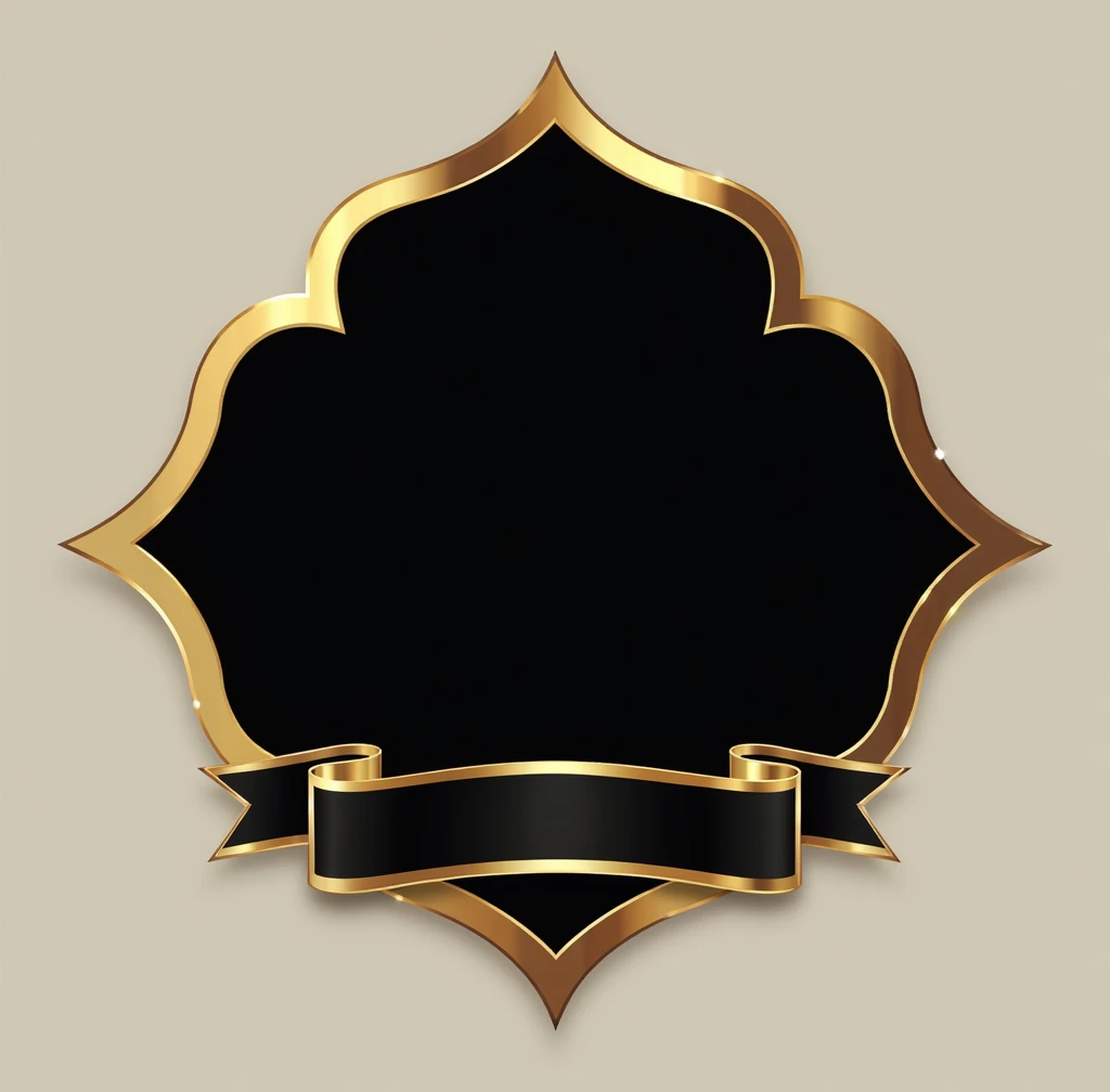 "Create a logo with a black center and gold borders. The design should be sleek and elegant, with the contrast between the black and gold creating a bold visual impact. Include a ribbon or banner at the bottom of the logo, ensuring it complements the overall design. The ribbon should be well-integrated into the logo, adding a touch of sophistication without overwhelming the main elements. Maintain a balance between the dark center and the golden accents to create a visually striking and polished logo."