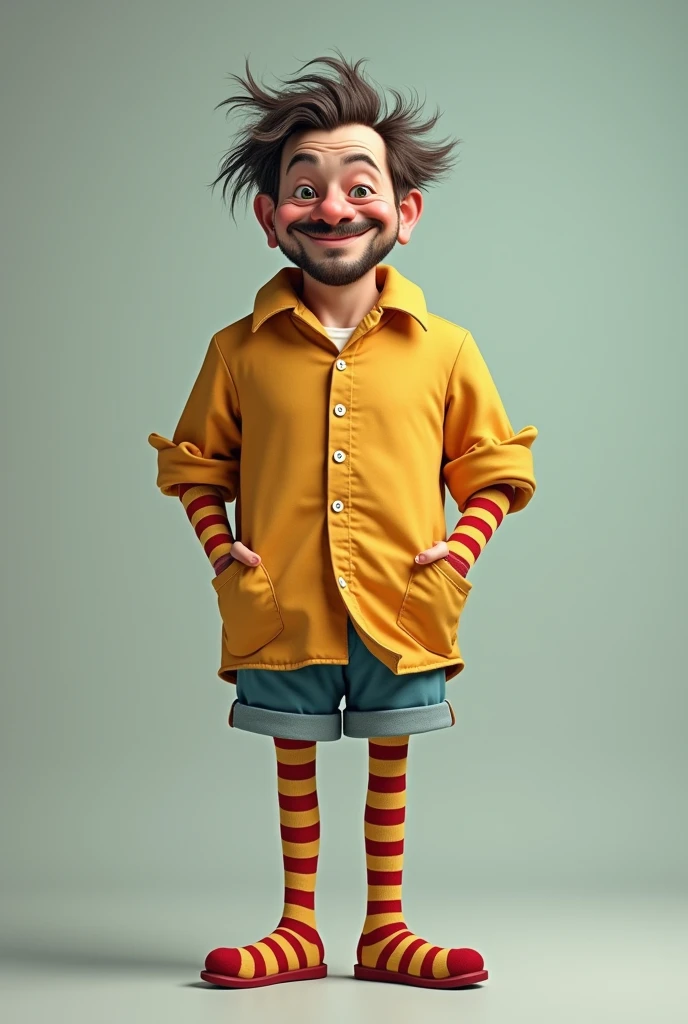 man with an oversized short and long striped socks