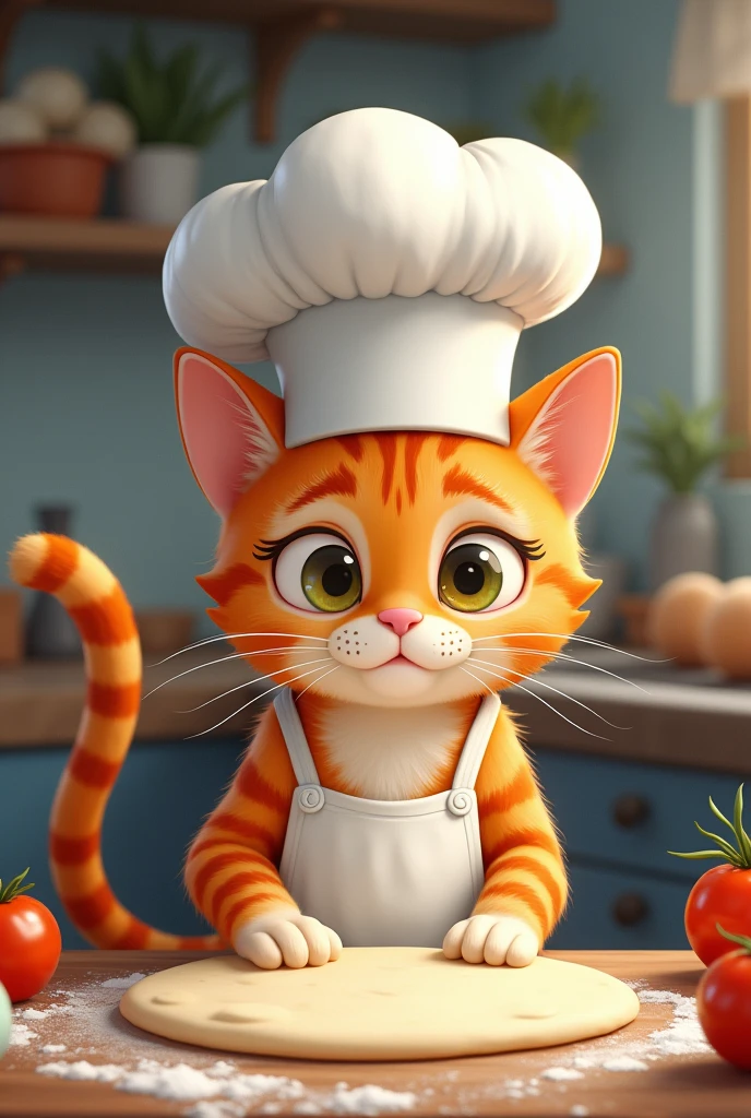 The mother cat put on her chef&#39;s hat and went into the kitchen to start rolling pizza dough.