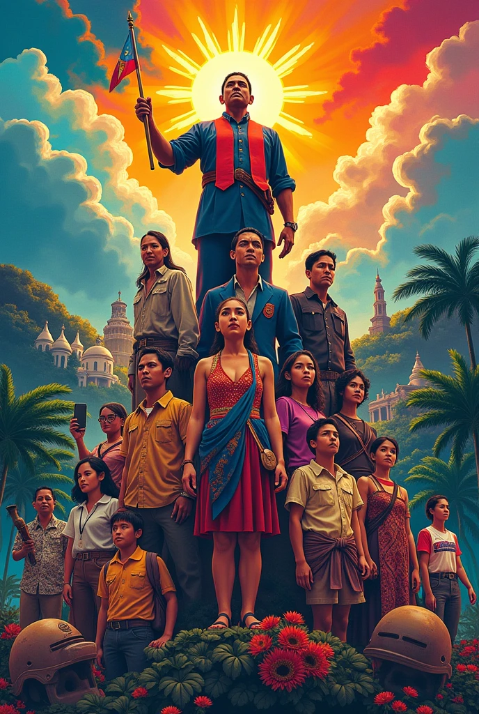 filipino: liberating language, make a picture that represents the filipinos and its national heroes. make a picture that shows the filipino’s language and hwo powerful it is. represent that the youth is the hope