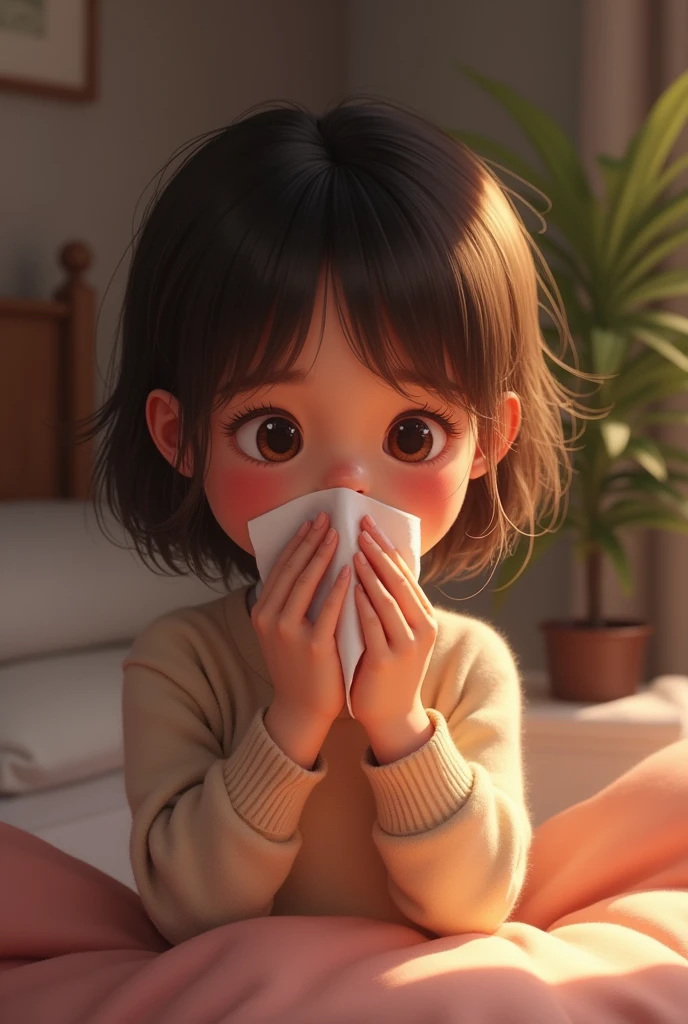 Girl blowing her nose