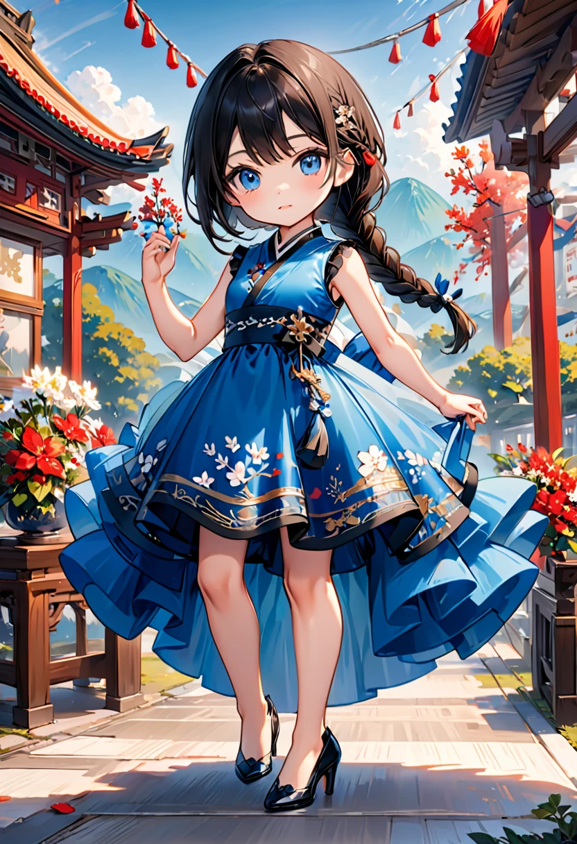 Highest quality、High resolution、Detailed Background、Beautiful face in every detail、Anatomically correct、Detailed facial expressions、fine grain、((whole body、from the front))、((One Girl)、(Chibi Girl))、 (A neat young lady)、Black Hair、beautiful clear big blue eyes、Braided Bob、(Luxurious sleeveless satin dress:1.5、Luxury high heels:1.5、bare hands)、Very angry look、Extend one arm horizontally、Punch the punch、(motion-blur:1.5), (Shaky hands:1.5), (speed-line:1.2) 、The background is the party venue