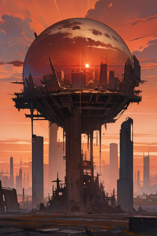 Highest quality、masterpiece、Desolate Earth、wreckage、Red Sky、Surrealism