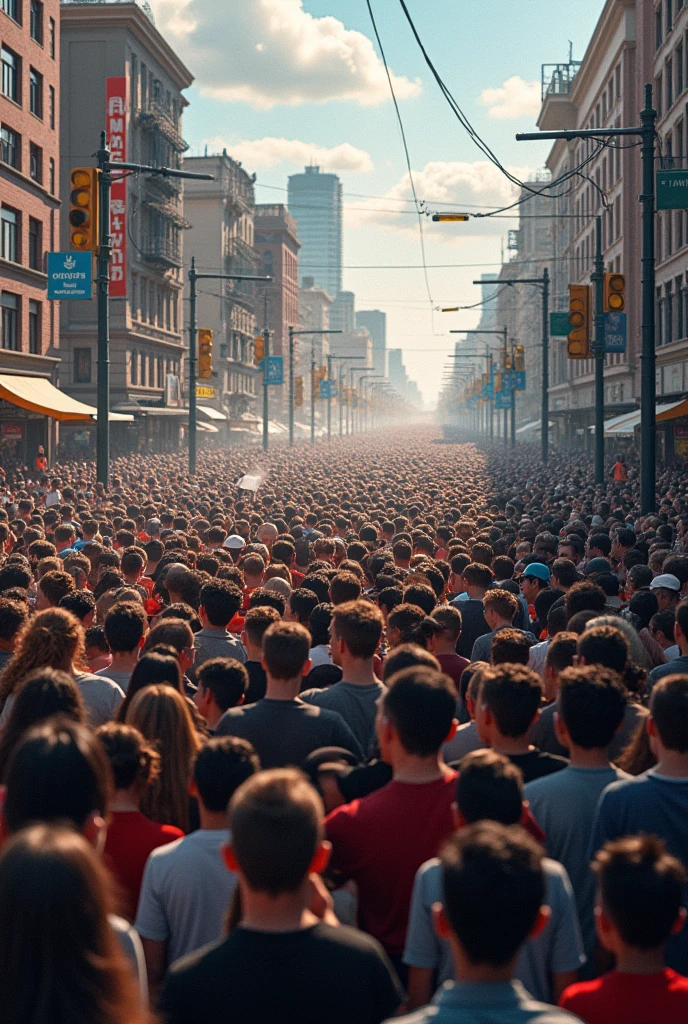 Many people are crowding on one side of the road