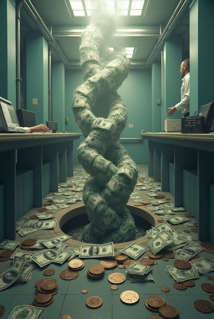 create an image of money going down the drain representing how public money is wasted