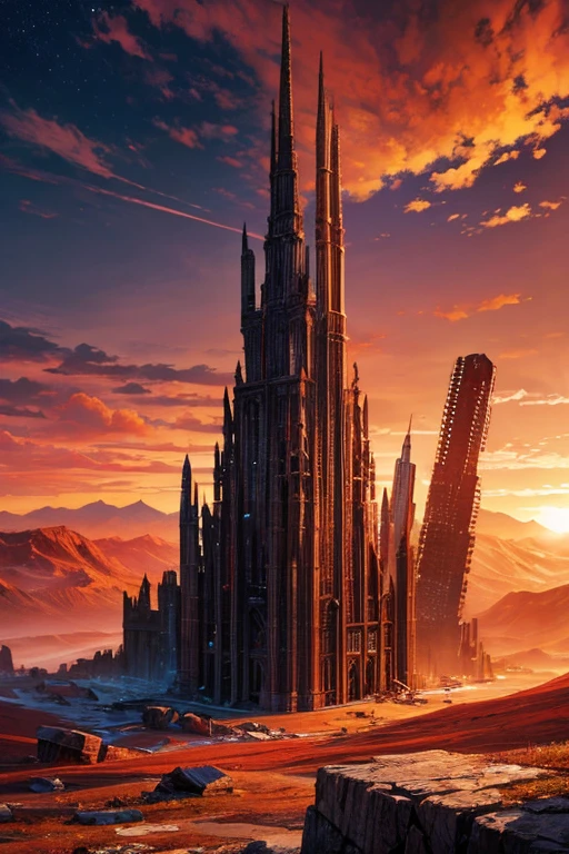 Highest quality、masterpiece、Desolate Earth、wreckage、Red Sky、Surrealism