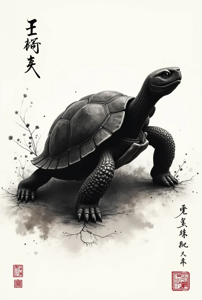 Chinese style black Tortoise Ink drawing
