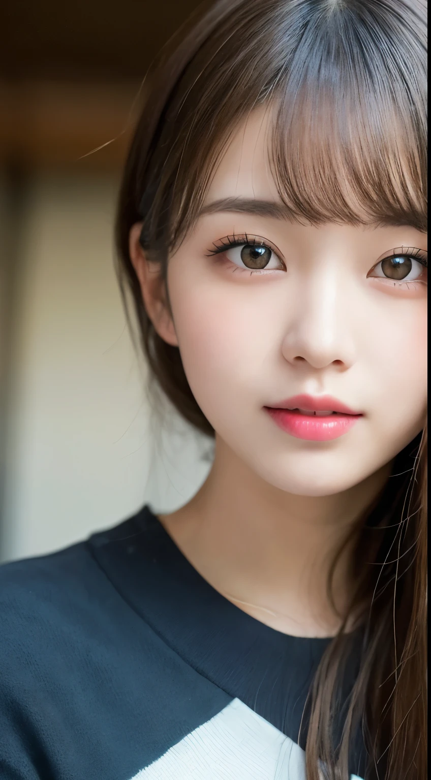 Highest quality, shape, Very detailed, In detail, High resolution, 8k wallpaper, Perfect dynamic composition, Beautiful attention to detail, ランダムなcute髪,,Natural color lip,smile、20-year-old girl、cute、常にBlur the background,Perfect and beautiful face,Photograph only the face,Beautiful and elaborate face、Slim face and shape,Big eyes、Putting on gal makeup,Blur the background,Blur the background,Face close-up、Real human skin,Detailed skin:1,4、RAW Photos、Actual Photos、Gal Fashion(Harajuku)
