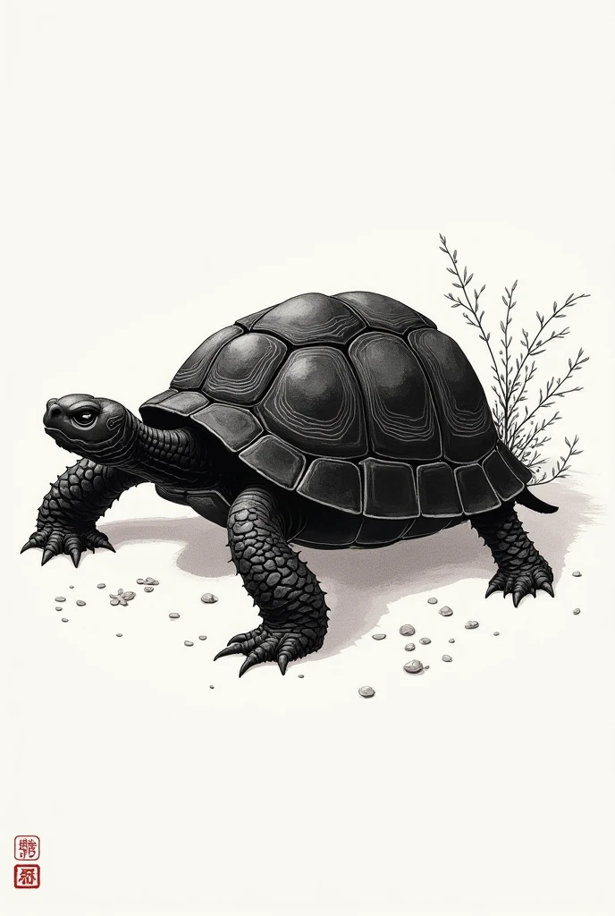 Chinese style black Tortoise Ink drawing 2D