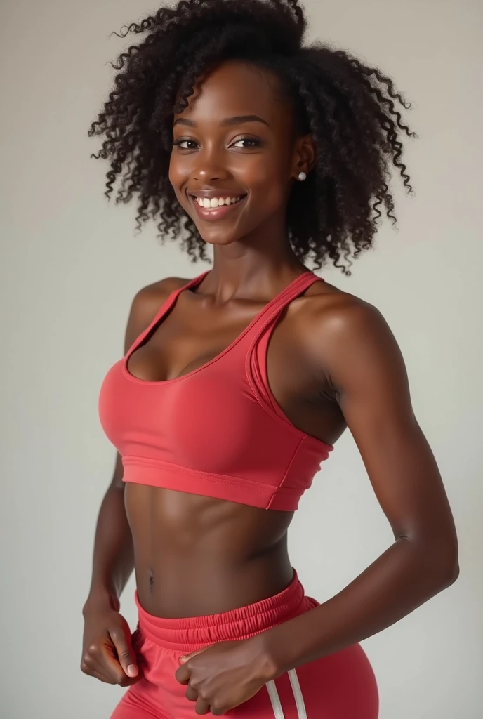 photo realistic, light skin african girl, hot, athletic clothing, smart, fun, Boipelo