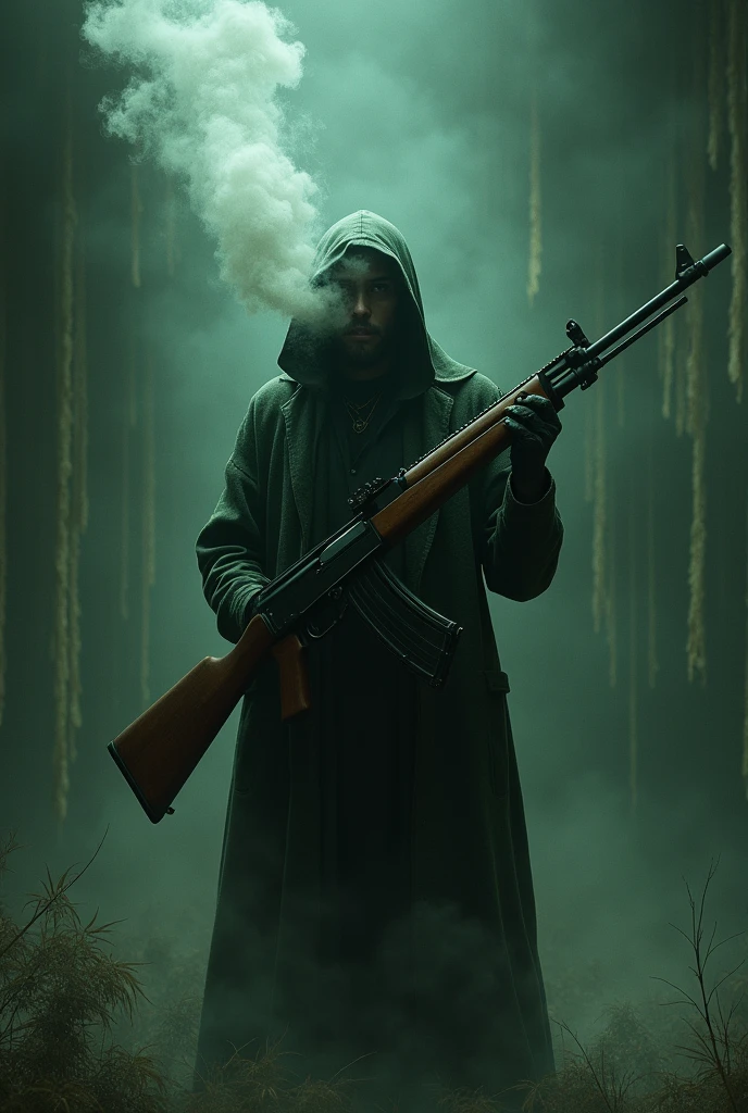 Lemori smoking marijuana with a rifle in his hand