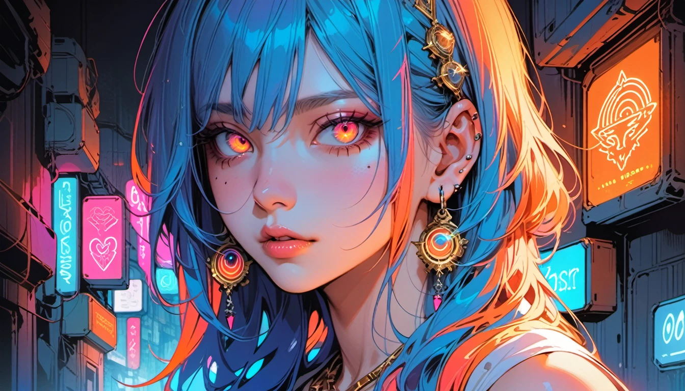 Neon Art,Illustrator, anime , Realistic ,sketch, 1 person, ,lip,Dungeons,(masterpiece,Highest quality) Pink and white hair,Droopy eyes, (masterpiece,Highest quality) ,whole body,
