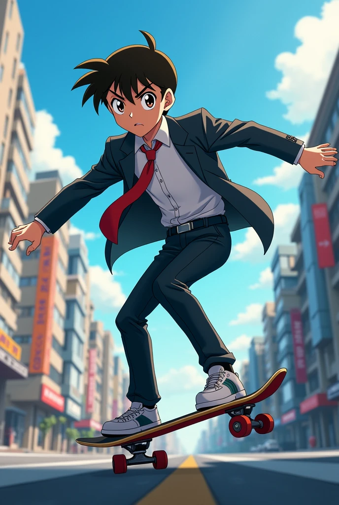 tective Conan character shinichi kudo on skateboard