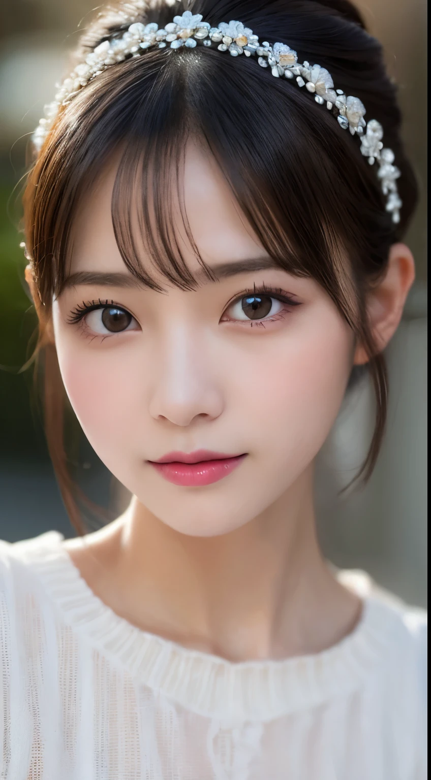 Highest quality, shape, Very detailed, In detail, High resolution, 8k wallpaper, Perfect dynamic composition, Beautiful attention to detail, ランダムなcute髪,,Natural color lip,smile、20-year-old girl、cute、常にBlur the background,Perfect and beautiful face,Photograph only the face,Beautiful and elaborate face、Slim face and shape,Big eyes、Putting on gal makeup,Blur the background,Blur the background,Face close-up、Real human skin,Detailed skin:1,4、RAW Photos、Actual Photos、Gal Fashion（Harajuku）