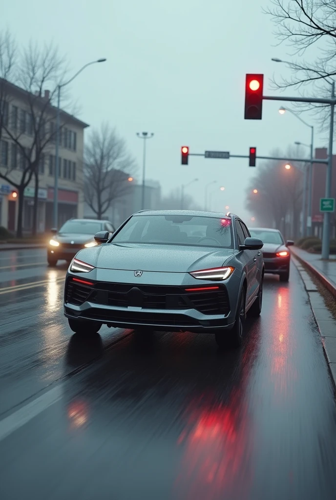 Send a pic of a car stopping because of red light on stop light