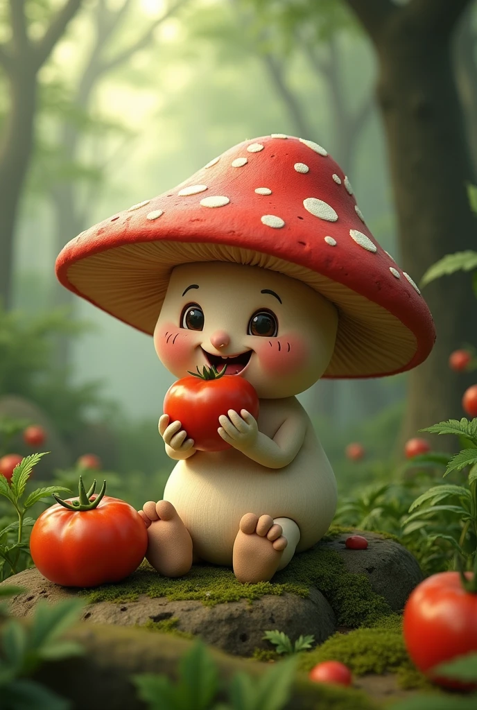 mashroom name john eating a tomato