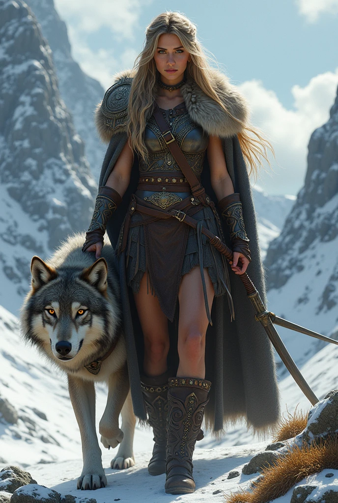 Femme viking avec un loup