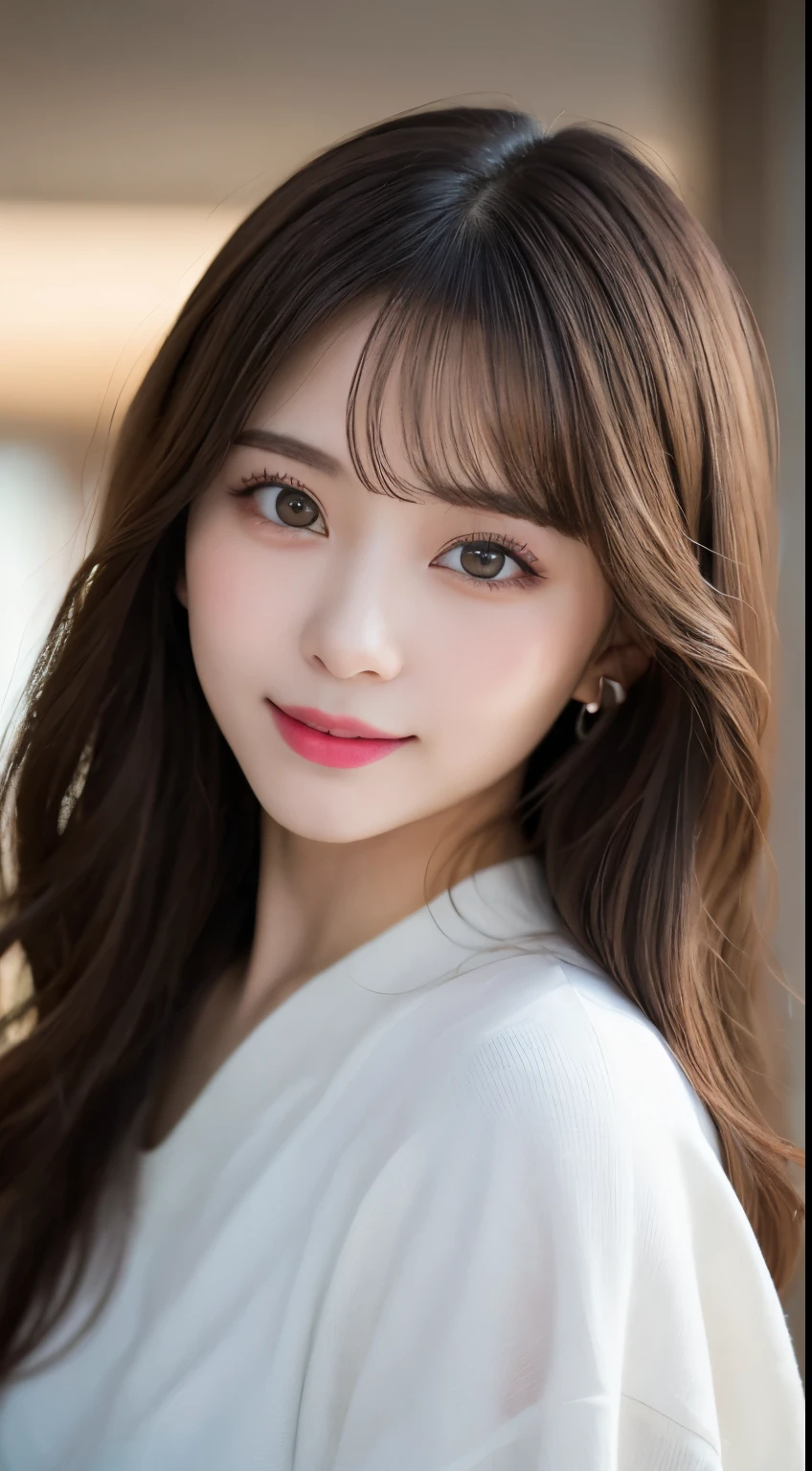 Highest quality, shape, Very detailed, In detail, High resolution, 8k wallpaper, Perfect dynamic composition, Beautiful attention to detail, ランダムなcute髪,,Natural color lip,smile、20-year-old girl、cute、常にBlur the background,Perfect and beautiful face,Photograph only the face,Beautiful and elaborate face、Slim face and shape,Big eyes、Putting on gal makeup,Blur the background,Blur the background,Face close-up、Real human skin,Detailed skin:1,4、RAW Photos、Actual Photos、Gal Fashion（Harajuku）
