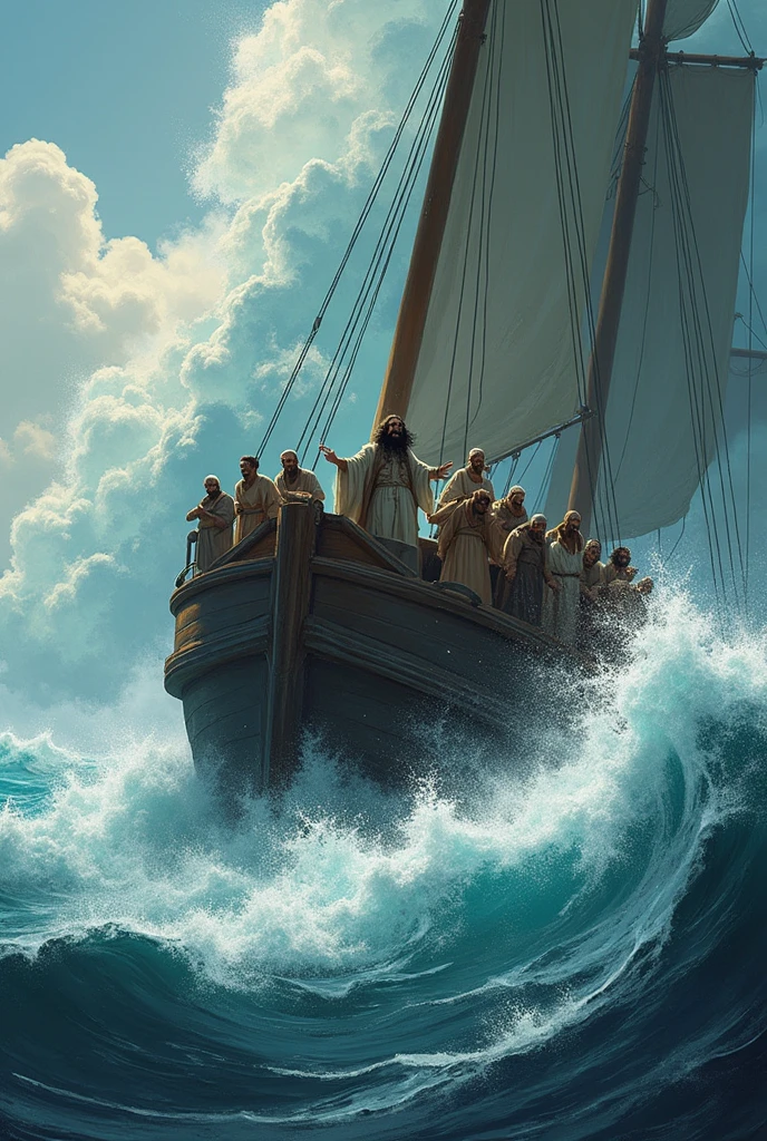 Big waves hit the ship, with an atmosphere full of tension among the passengers surrounding Prophet Yunus.