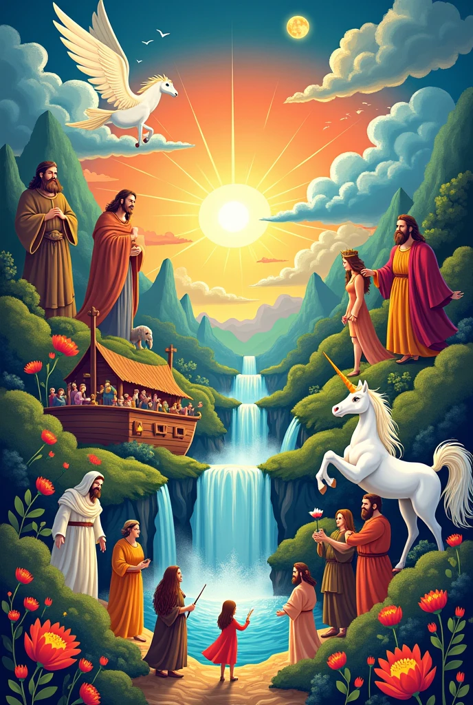 Poster for children of various biblical characters and anomalous creatures 