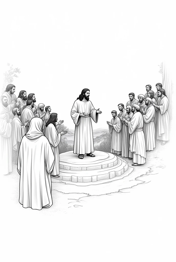 Sermon on the Mount to trace easy black and white drawing
