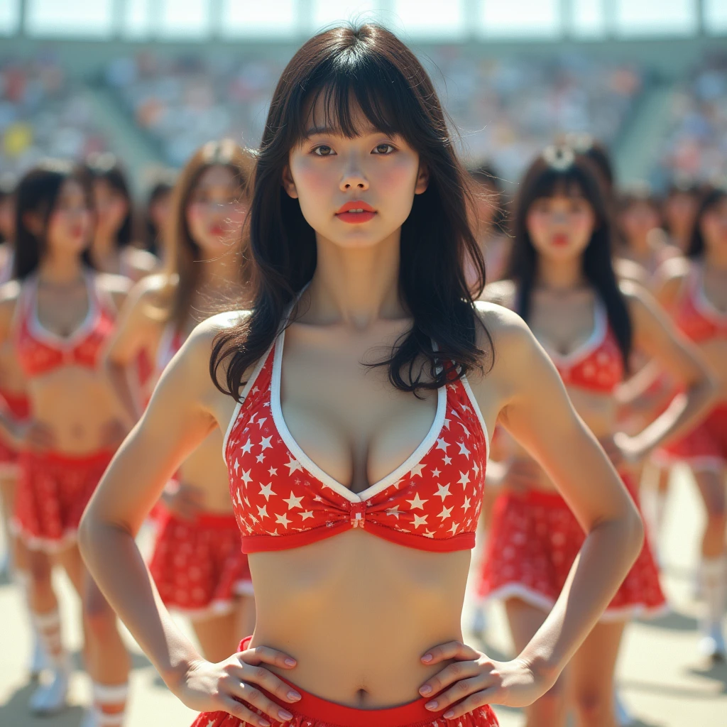 [Japanese Clone girls=Myself], [best masterpiece Clone girls Raw Photography Art], [16K, Highest quality, Ultra-high resolution], {Unrealistic, Unparalleled, Different dimension, Improbable sight, (((A world of mass proliferation of myselves, Ultra-realistic)))}, (Japanese, woman, 26-year-old, shinozaki-ai), ((Small face, Thick black hair, Short Hair)), (((Very beautiful detailed girls, Accurate body structure, Very detailed完璧な超巨乳ボディ, amazing super big tits, Large, swelling breasts, Cleavage Emphasis))), (Dark Eyes, Mature face, Cute Smile, A gentle gaze), (((Very happy laughter))), {{Very detailed, 1girl→1,000,000,000,000,000cloning girls}}, {{Very detailed, Absolute precision, Description of the doppelganger, (Perfectly the same girl, The exact same smile, Perfect matching hairstyle, Perfect same clothes, Exactly the same height, Perfect same super busty)}}, [[Myself only]], [(((100,000Myself Cheerleading Club))), Colorful costumes, Fluttering super mini skirt), I can see your pants], (((Powerful pose, Moving in motion, Brilliant tricks, Outdoor stadium, Audience seats, support, Boobs shaking))), (((Alignment, Extremely crowded))), ((Bright and soft light)), (((Very wide field of view, Very detailed, Fine perspective depiction with clear depth)))), Anywhere Angle