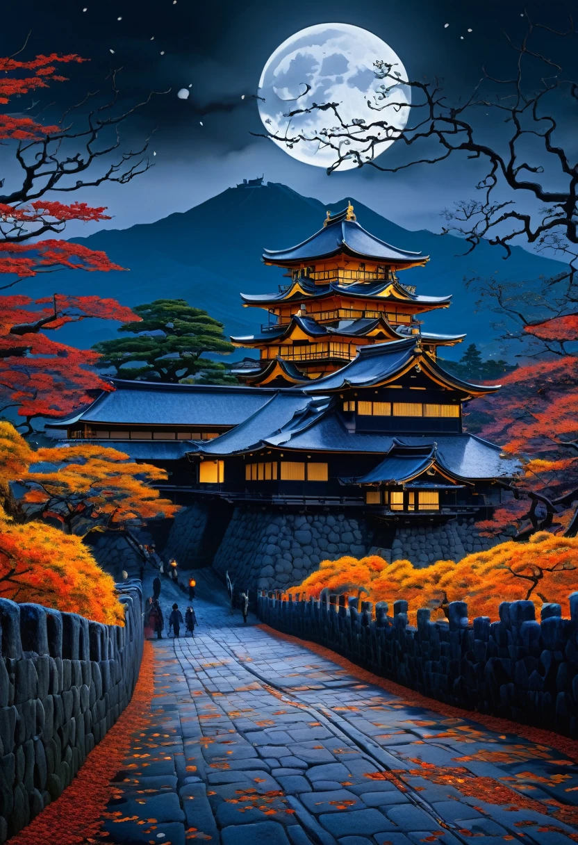 "A puzzle that blends the beauty of Japan's Sengoku period landscapes with the eerie elements of Halloween. Castles and old towns are bathed in mystical lights, with samurai silhouettes emerging like shadows. Enjoy the ancient elegance and the enchanting atmosphere of autumn."