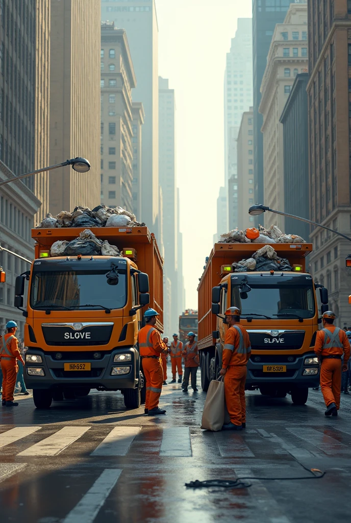 Garbage truck unloading people and written on the side TAX BURDEN