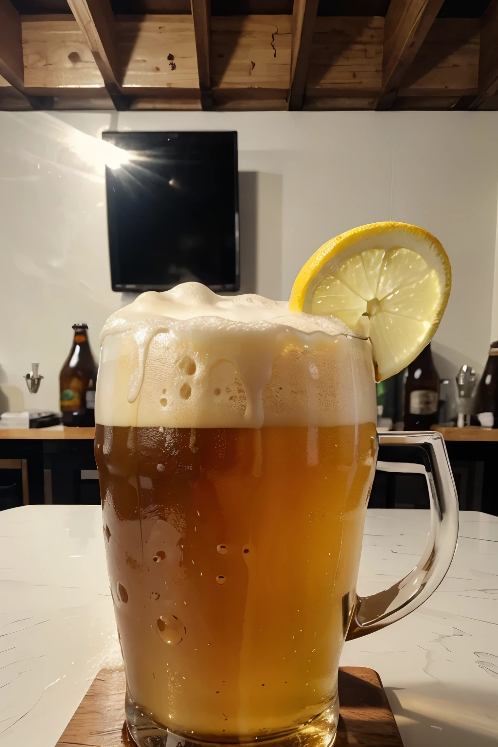 Beer close-up，White foam on top，The rest is a screen full of beer