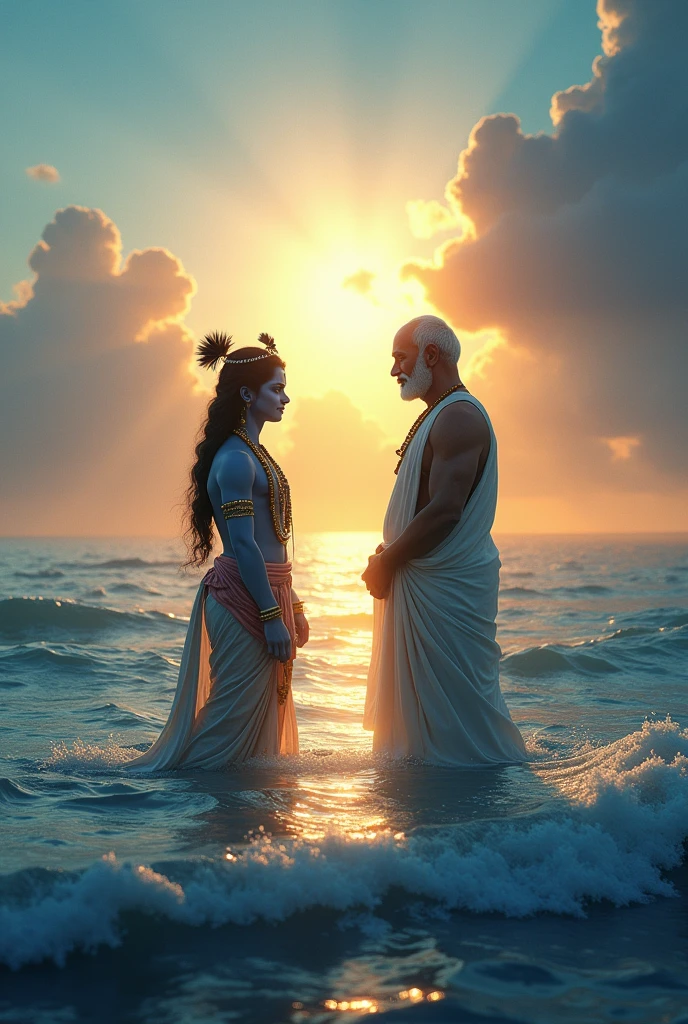 Shri krishna and vasudev sea scene in 16:9 ratio 