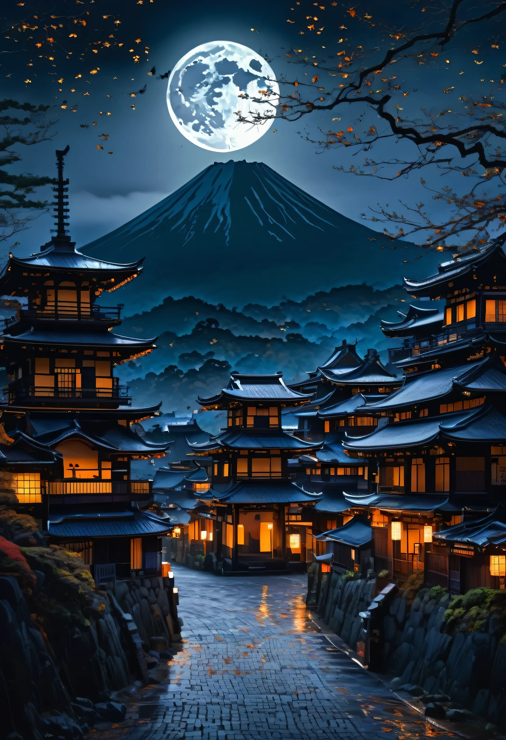 "A puzzle that blends the beauty of Japan's Sengoku period landscapes with the eerie elements of Halloween. Castles and old towns are bathed in mystical lights, with samurai silhouettes emerging like shadows. Enjoy the ancient elegance and the enchanting atmosphere of autumn."