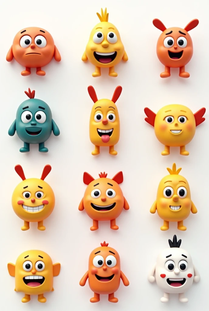 3d icon, various emoji, 12 icons, pixar, UI icon, single model, white background, ultra high definition detail, 8K