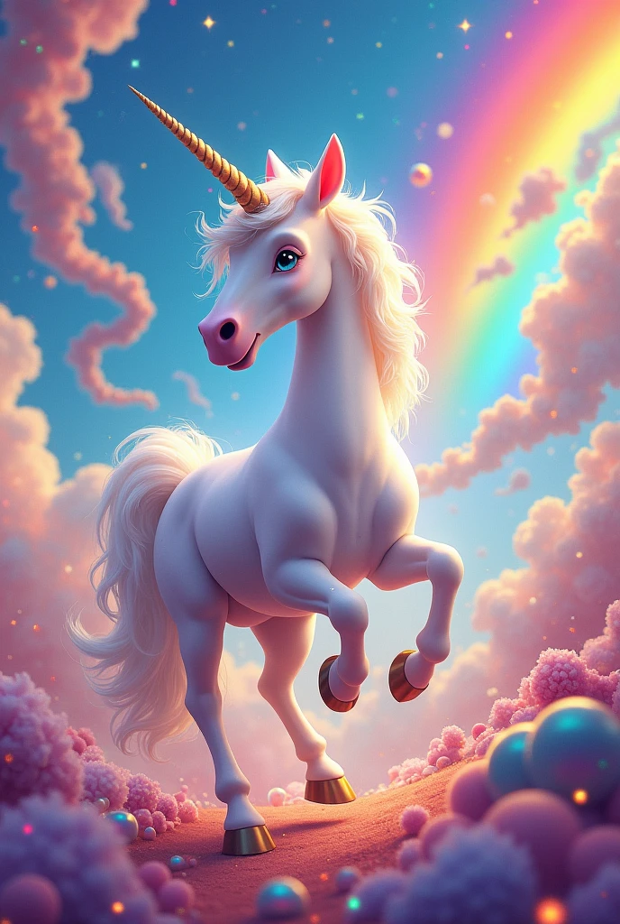 Cute Unicorn in Chaotic Rainbow World
