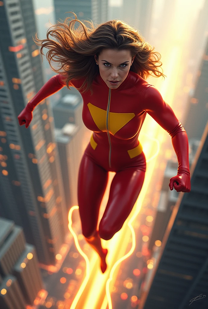 create a female superhero that has a super speed to help people who is in need