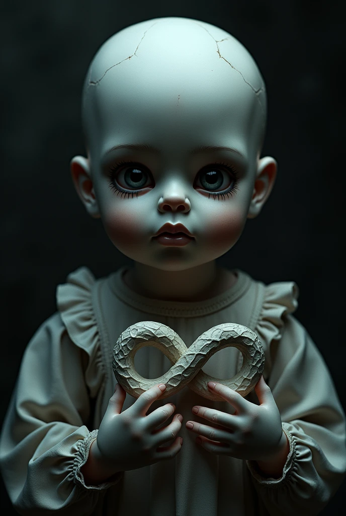 Doll holding the infinity logo