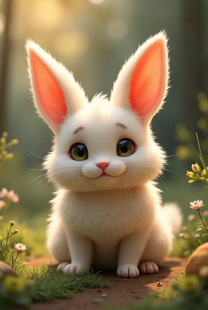 Cute little cat in the shape of a rabbit, detail details, real, real
