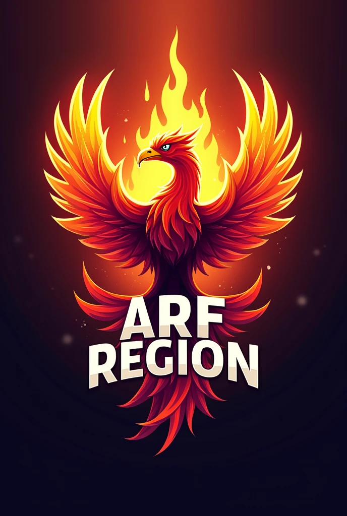 Phoenix bird esport logo with fire effect and ARFREGION written on it