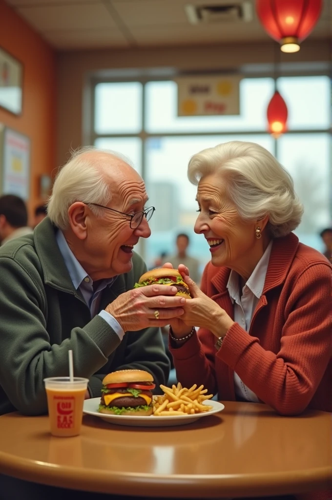 Old couple eating zinger burger