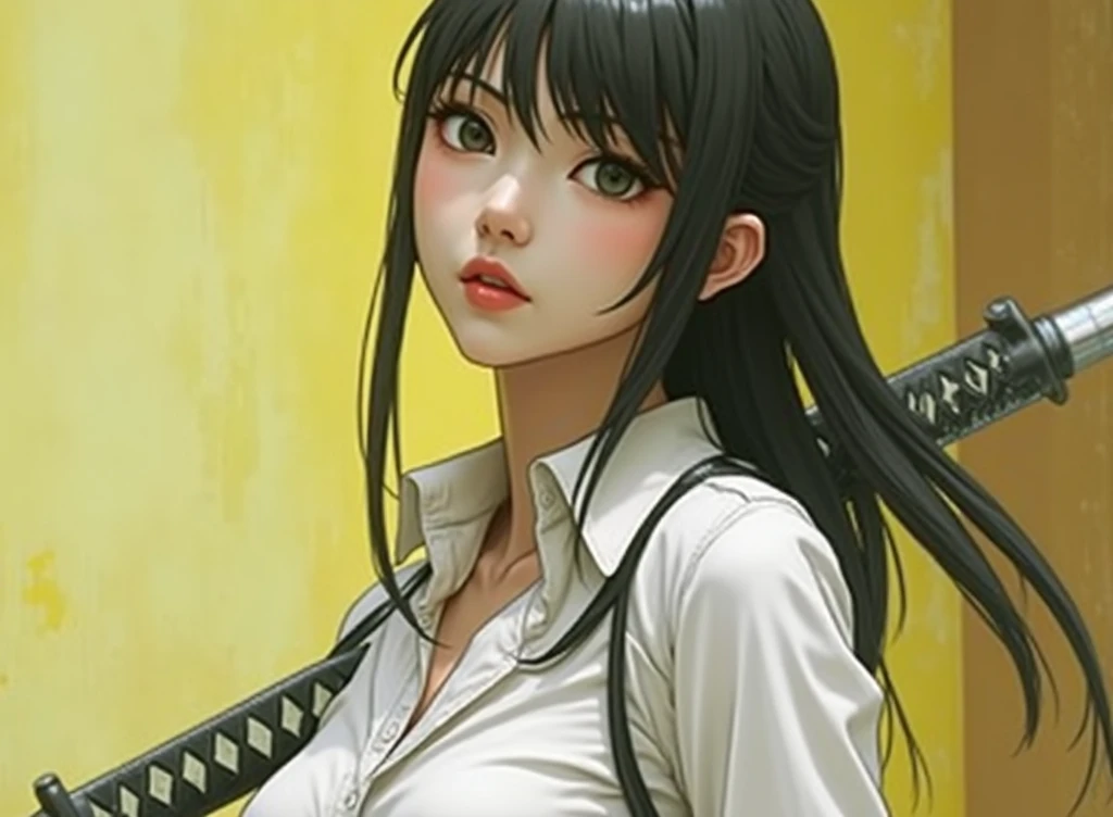 Katana, modern , formal shirt, full body
