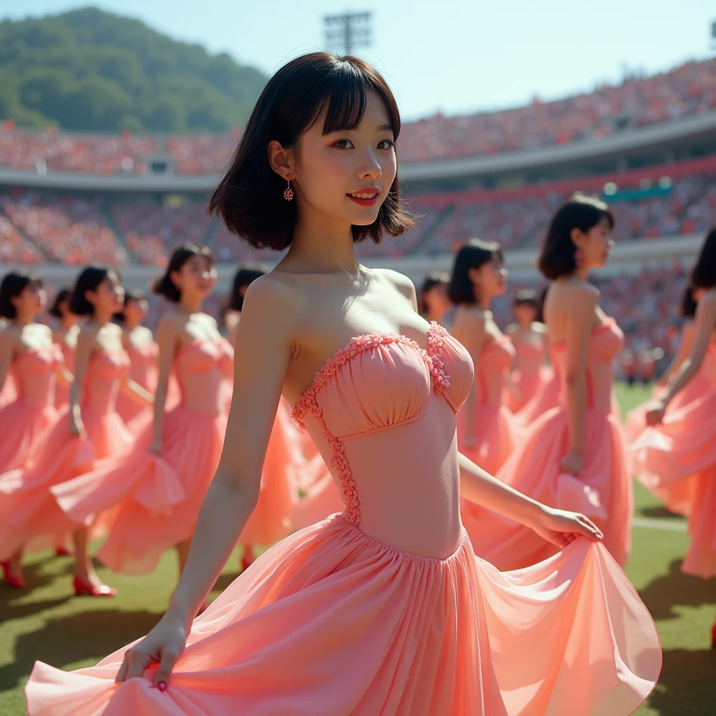 [Japanese Clone girls=Myself], [best masterpiece Clone girls Raw Photography Art], [16K, Highest quality, Ultra-high resolution], [Unrealistic, Unparalleled, Different dimension, Improbable sight, (((A world of mass proliferation of myselves, Ultra-realistic)))], ((Japanese, woman, 26-year-old, shinozaki-ai)), ((Small face, Thick black hair, Short Hair)), (((Very beautiful detailed girls, Accurate body structure, Very detailed完璧な超巨乳ボディ, amazing super big tits, Large, swelling breasts, Cleavage Emphasis))), (Dark Eyes, Mature face, Cute Smile, A gentle gaze), (((Very happy laughter))), ((((((((((Very detailed, 1girl→1,000,000,000,000,000cloning girls)))))))))), ((((((((((Very detailed, Absolute precision, Description of the doppelganger, (Perfectly the same girl, The exact same smile, Perfect matching hairstyle, Perfect same clothes, Exactly the same height, Perfect same super busty)))))))))), (((((Myself only))))), ((((((((100,000Myself Cheerleading Club)))))), Colorful costumes, Fluttering super mini skirt), I can see your pants)), (((One leg up, A detailed dance, Moving in motion, Brilliant tricks, , Outdoor stadium, Audience seats, support, Boobs shaking))), (((Alignment, Extremely crowded))), ((Bright and soft light)), (((Very wide field of view, Very detailed, Fine perspective depiction with clear depth)))), Anywhere Angle