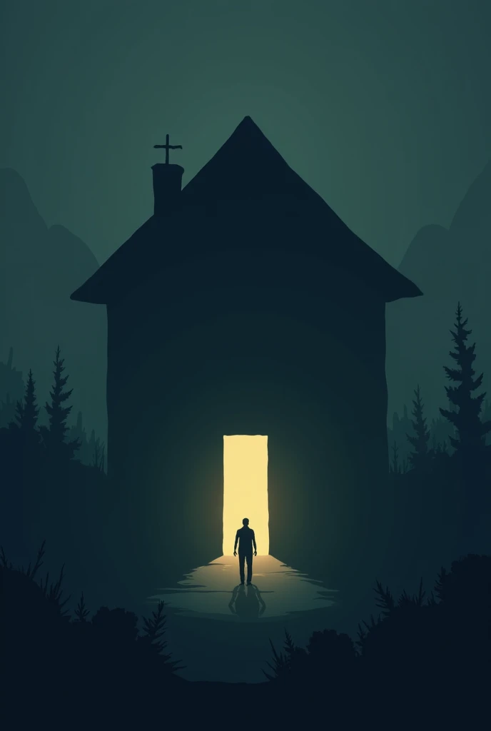 App icon for iOS that is a game about escaping from a mysterious house. I want it to be minimalist, that dark colors predominate, that has a door and a man