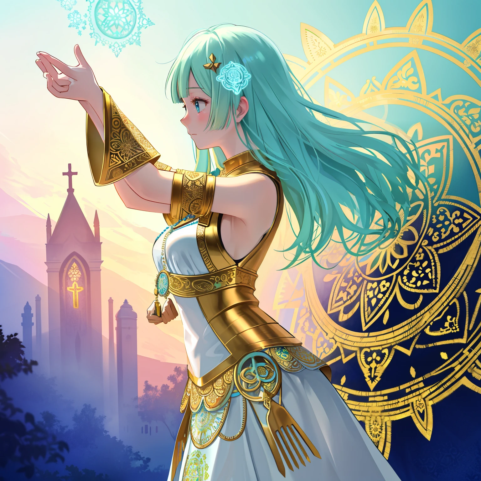((Quality)): *****((((masterpiece, best quality, ultra-detailed, Top Quality photorealistic Illustration, Ultra Definition, an extremely delicate and beautiful, detailed beautiful face and eyes, perfect hands, natural pose, smooth skin, accurate anatomy, ideal ratio body proportions, realistic fingers, golden ratio 1.2, drafting board 1.3)))) 1:1.9***** BREAK
((Resolution)): *****((((ultra high resolution, high Saturation:1.4, HD, 4K, 8K, 16K, color bit depth 24-bit, 48-bit)))) 1:1.9***** BREAK
((Special)): *****((((cute illustration:1.5, abstract, hyper-realistic, ultra detailed illustration)))) 1:1.7***** BREAK
BREAK
「Movement details: ****((((Calm and protective pose, walking slowly and quietly, gently bouncing, stretching cautiously and slowly)))) 1:1.8****」 BREAK
「Emotion and expression: ****((((Expression that conveys peace and tranquility)))) 1:1.8****」 BREAK
「Viewpoint: ****((((Front view)))) 1:1.8****」 BREAK
「Composition: ****((((Character placed in the center)))) 1:1.8****」 BREAK
「Power words: ****((((Artistic and ultimate, strongest and perfect, extraordinary, groundbreaking, astonishing, overwhelming, original, pioneering, innovative)))) 1:1.8****」 BREAK
「Worldview: ****((((Spiritual protection and peace worldview)))) 1:1.8****」 BREAK
「Background details: ****(((Gold, blue and green background, spiritual atmosphere, ((Beautifully detailed background with intricate patterns and symbols like mandalas, sacred geometry, protection runes etc.))) 1:1.7****」 BREAK
「Light and shadow: ****(((Soft light and shadow, highlighting the character, creating a serene and peaceful atmosphere))) 1:1.7****」 BREAK
「Character and background perspective: ****(((Accurate perspective, ensuring the character and background are in harmony))) 1:1.7****」 BREAK
「Style: ****(((Spiritual guardian style, emphasizing protection and tranquility))) 1:1.7****」 BREAK
Theme: Protection of mind and body, peace and tranquility, blessing for improved living standards, spiritual protection and gu