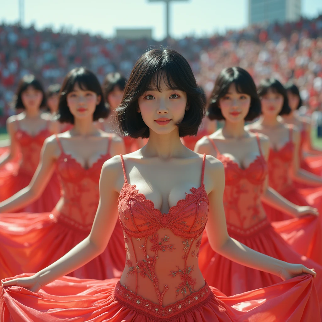 (((((Japanese Clone-girls=Myself))))), (((Super Best masterpiece Clone-girls Raw Photography Art))), (((16K, Highest quality, Ultra-high resolution, RAW Photos))), (((It's so unrealistic., With unparalleled depiction, With an unfathomable sight, An unprecedented and shocking worldview, Clone-girls: In a world of mass reproduction, Ultra-realistic))), (((Japanese Girls, Yokoyama-Yui, 22yo, Small face, Thick black hair, Semi-long hair, Dark Eyes, Mature face, Cute Smile, Smiling face, A gentle gaze, (((Very pleasant look)))))), (((Very beautiful detailed girls, Accurate body structure, Accurate body movements, Very detailed body, (((Super big breasts, Large bulge of ample breasts)))))), (((Nogizaka46 - Idol group stage costumes, Short skirt, hour々I can see your pants, Cleavage Emphasis, Emphasise the fullness of your breasts))), ((((((((Very detailed, Myself cloning, Depiction of splitting oneself, 1Myself girl→1,000,000,000,000,000,000,000,000,000,000Myself cloning girls)))))))), (((((((Myself clone-girlsから, Myself keeps multiplying, (Very detailed and intricate, To the exact, Flawless, (((In the same female body,With the same face, With the same hairstyle, In the same clothes, At the same height, 同じSuper big breastsである))), In a detailed depiction), 1,000,000,000,000,000,000,000,000,000,000 people))))))), (((((Myself girls only))))), (((((1,000,000,000,000,000,000,000,000,000,000Myself girls))))), (((((Very detailed depiction, A singing and dancing Myself idol group, On a large outdoor stage, A splendid dance performance, Over 100 people, Gaze into the audience, Fun and powerful singing, Dance with unified group movements))))), (((Very detailed, The auditorium is packed, The whole audience is Myself's crowd, Dressed differently from idol groups))), (((((The camera focuses on idol groups., Clear and accurate perspective depiction, Ultra-wide field of view, Focus on the average value of the image))))), The best dance performance ever, Myself and the others were going crazy and the atmosphere was at its peak.