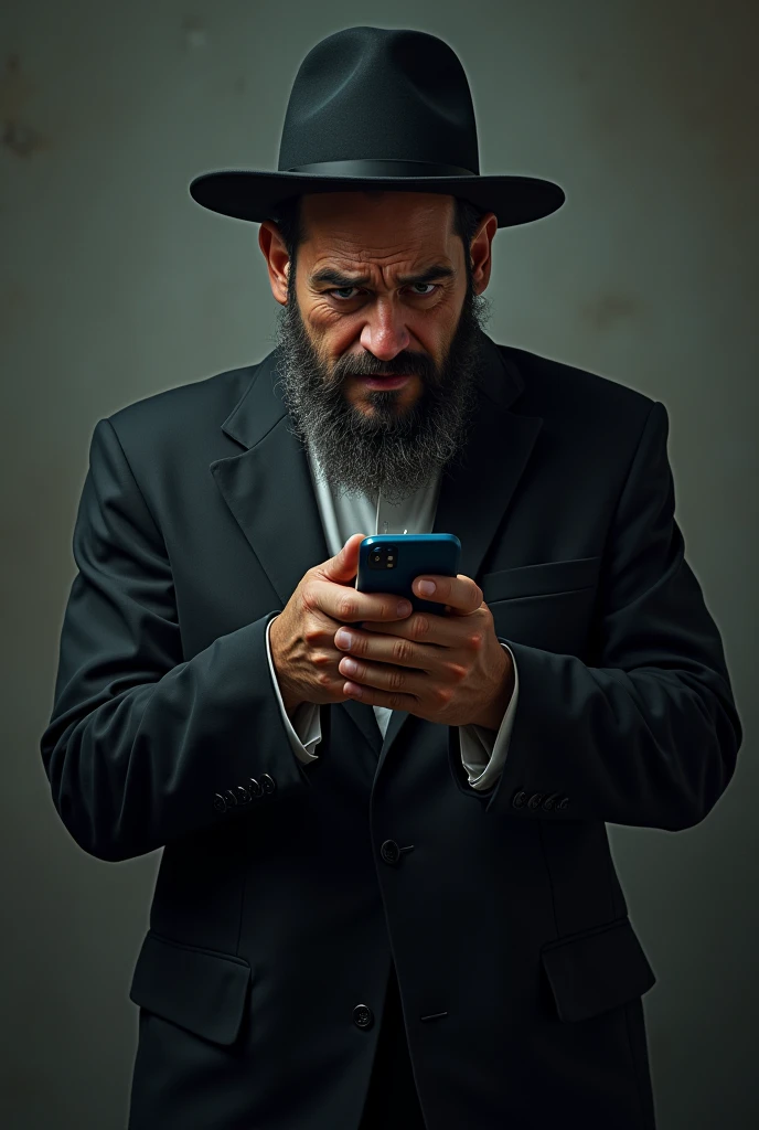 Jew very shook holding phone