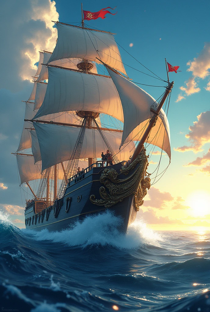 anime, boat pirate, power of time, blanc, Golden, silver, noir, maron
