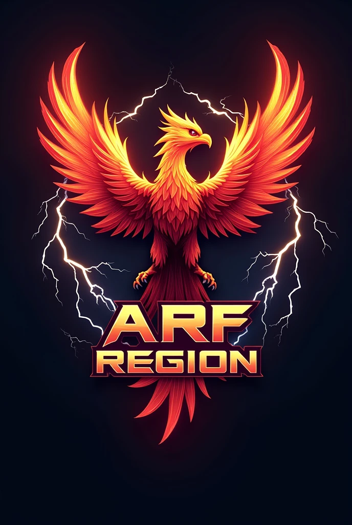 Phoenix bird esport logo with fire effect and lightning effect with ARFREGION written on it