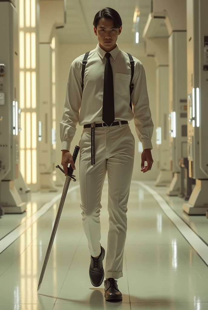 Katana fighter , futuristic , formal shirt, full body